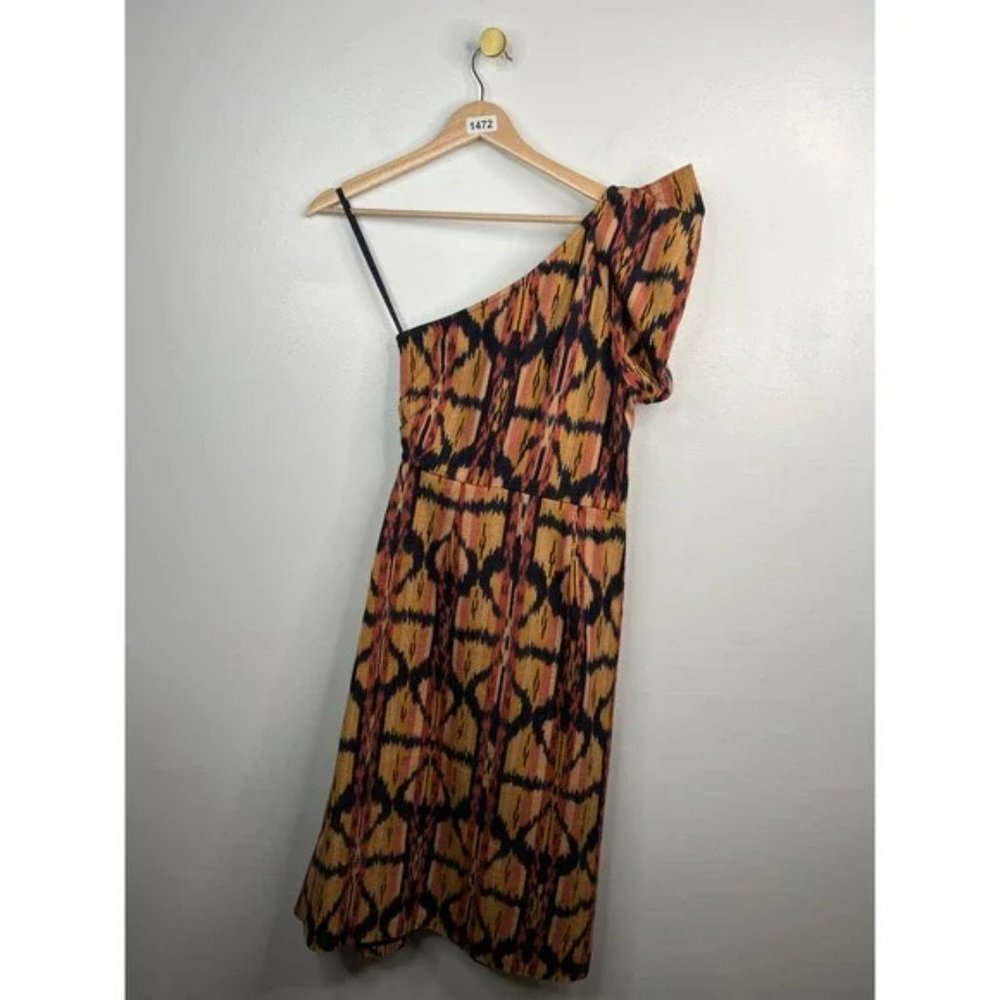 Ulla Johnson One Shoulder Short Puff Sleeve Idra Dress Ikat Print Size: XS NWT - Picture 7 of 8